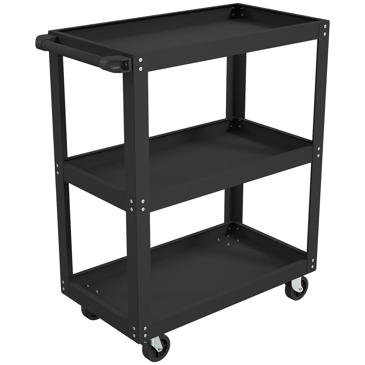 3-Tier Metal Utility Cart with Wheels, Black, 70.5 x 35 x 82.5 cm