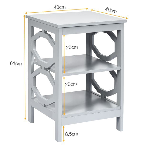 3-Tier Nightstands Set of 2, Gray MDF Side Tables
