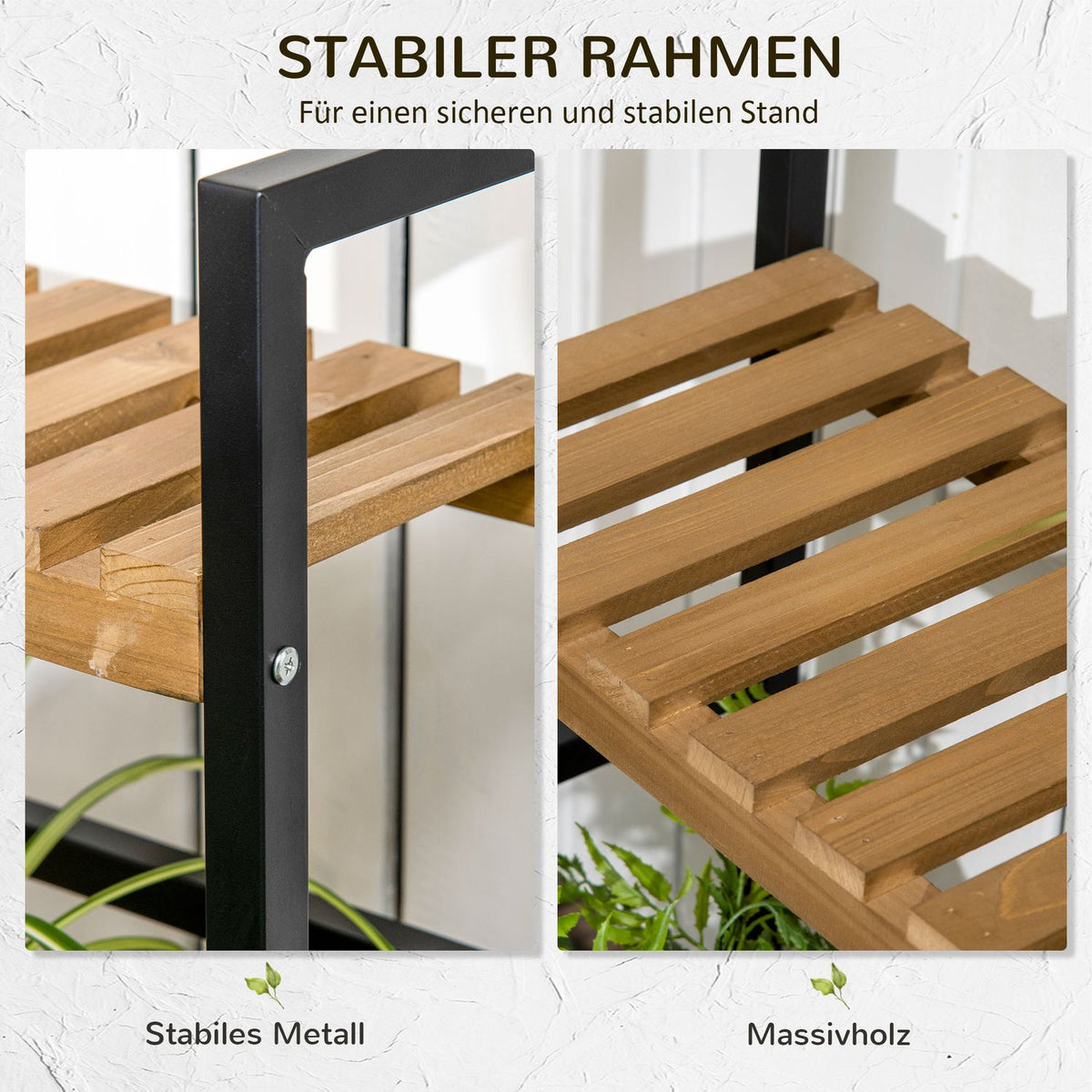 3 Tier Plant Shelf Flower Stairs With Mounting Hooks Garden Plant Stand Natural Wood 80Cm X 36Cm X 174Cm