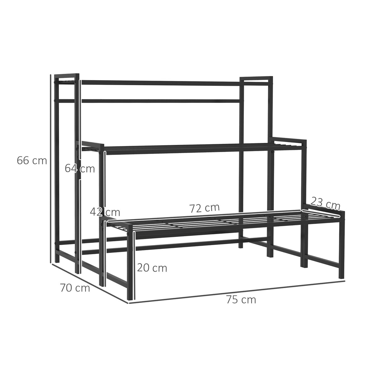 3-Tier Plant Stand, Flower Stand for Indoor Outdoor Use, Metal Plant Shelf, Multi-Tier Flower Shelf, 66 cm High Flower Stairs for Living Room, Garden Balcony Decoration, Black