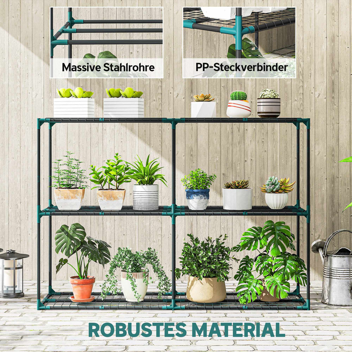 3-Tier Plant Stand, Steel, 20kg Capacity, Dark Green