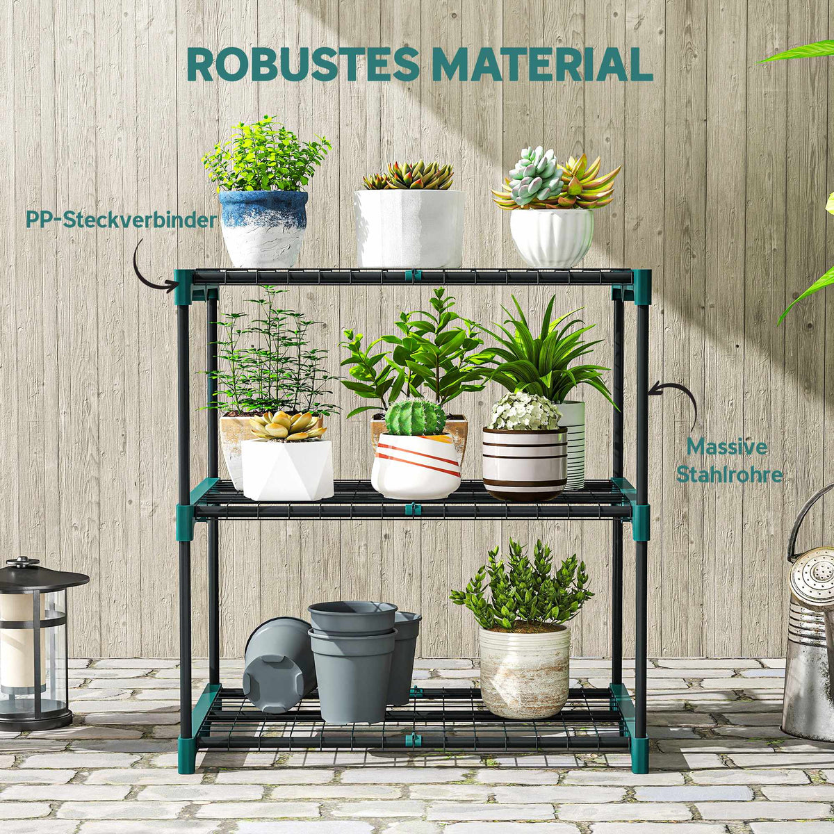 3-Tier Plant Stand, Steel Frame, Indoor/Outdoor Use