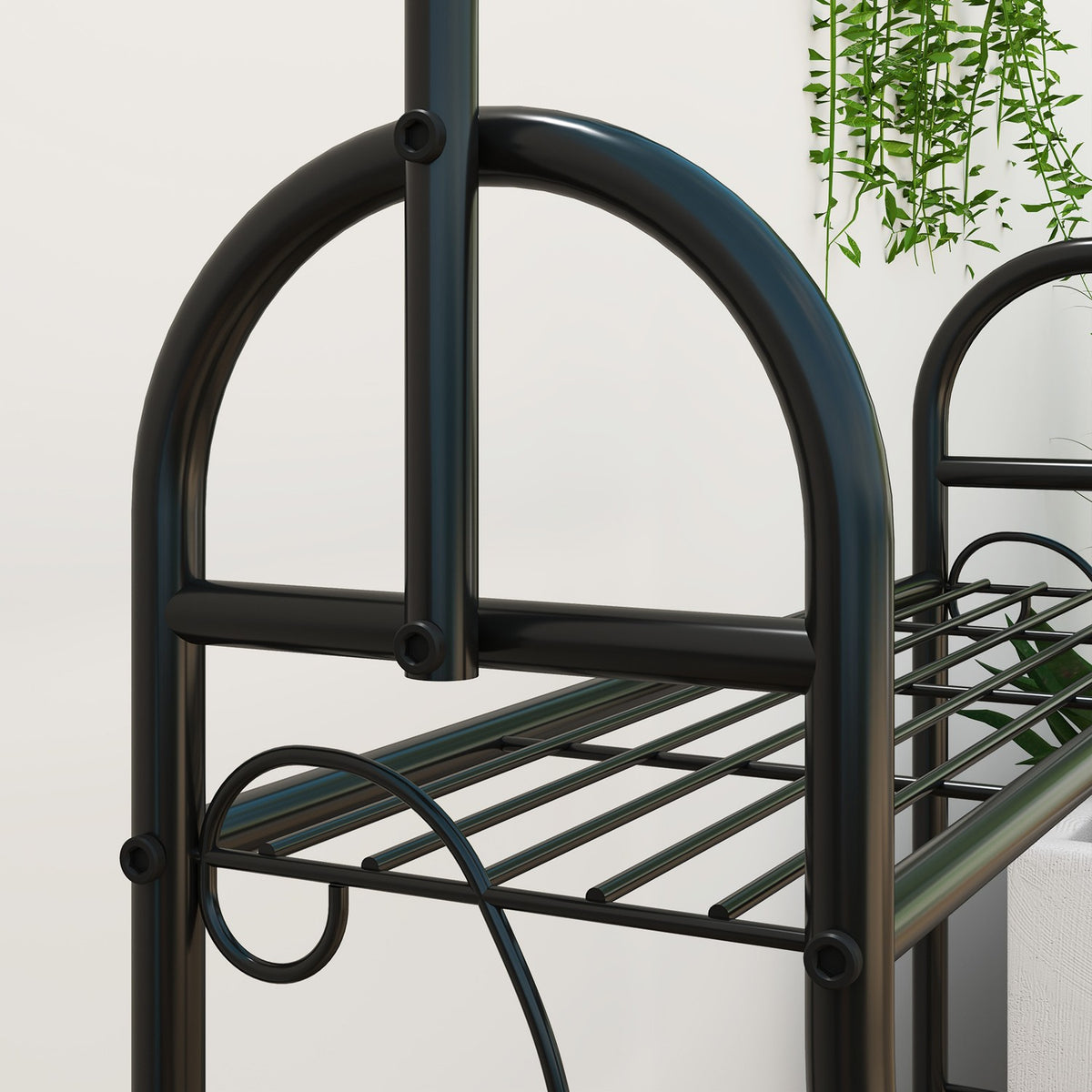3-Tier Plant Stand with Hanging Rod, Hooks, Indoor Flower Stand, Metal Plant Shelf, Multi-Tier Flower Shelf, 137cm High Flower Stairs for Living Room, Garden Balcony, Black