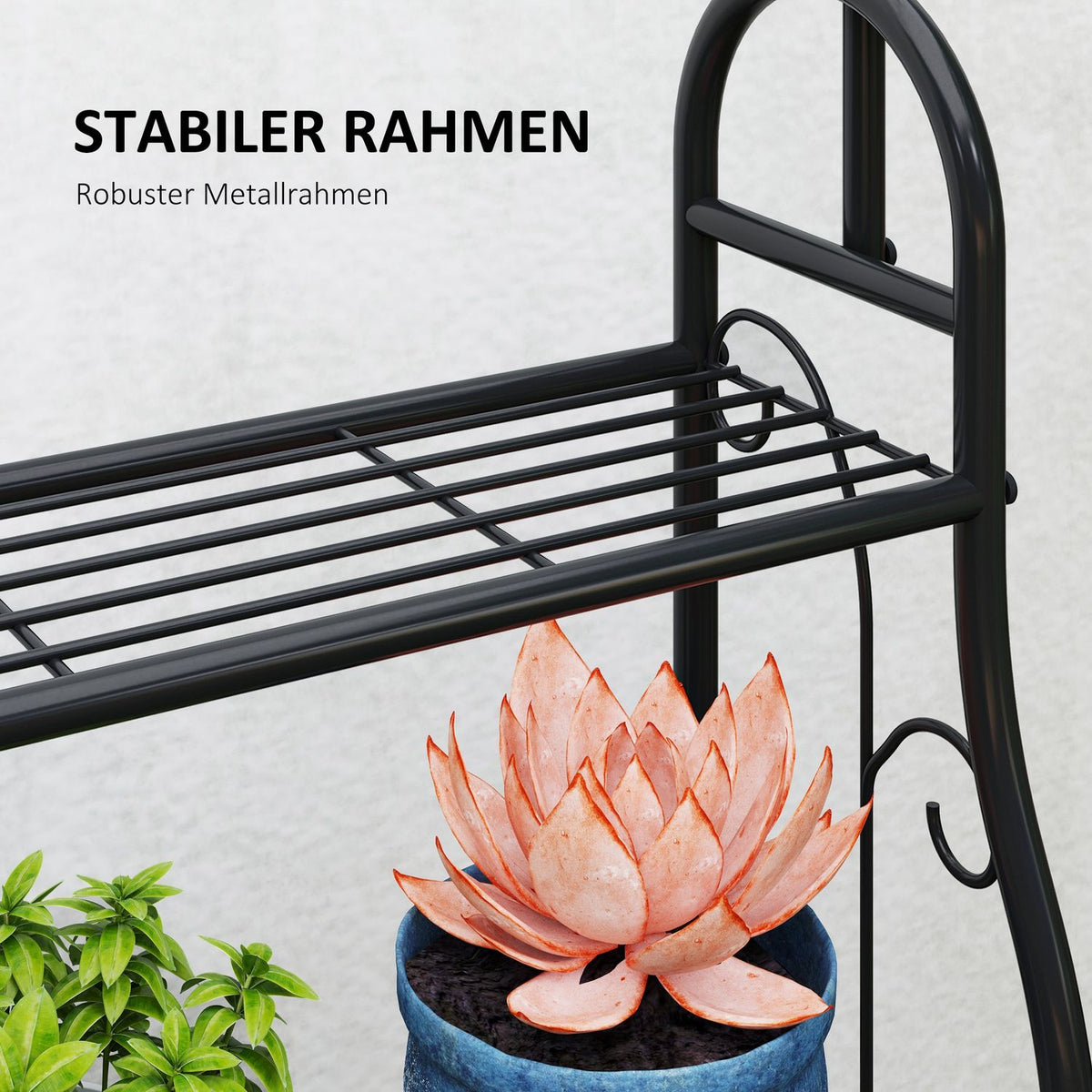 3-Tier Plant Stand with Hanging Rod, Hooks, Indoor Flower Stand, Metal Plant Shelf, Multi-Tier Flower Shelf, 137cm High Flower Stairs for Living Room, Garden Balcony, Black
