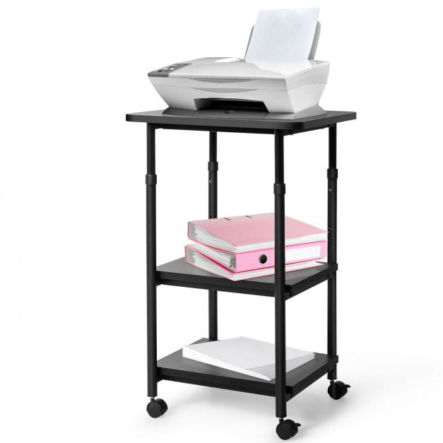 3-Tier Rolling Printer Stand, Adjustable Height, Locking Casters