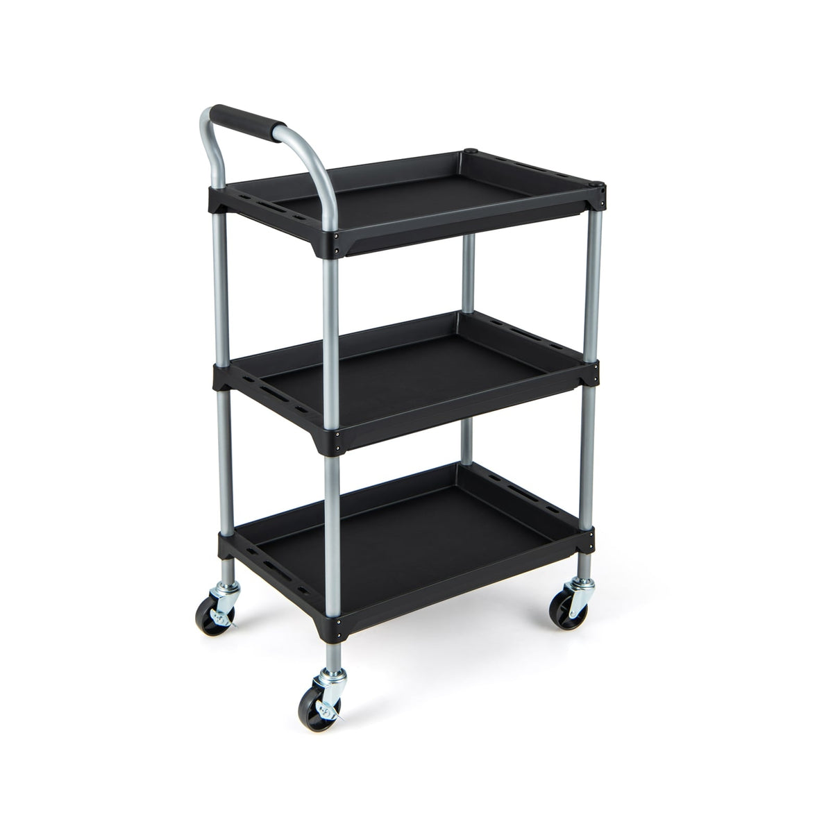 3-Tier Rolling Tool Cart with Wheels, Black, 64x40x102 cm