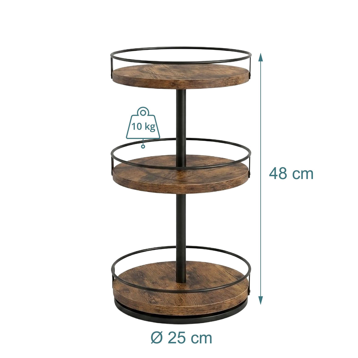 3-Tier Rotating Spice Rack, Brown – MDF & Iron