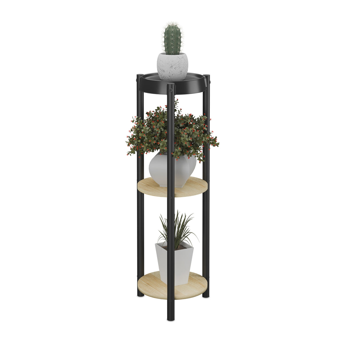 3-Tier Round Metal Plant Stand for Indoor Use