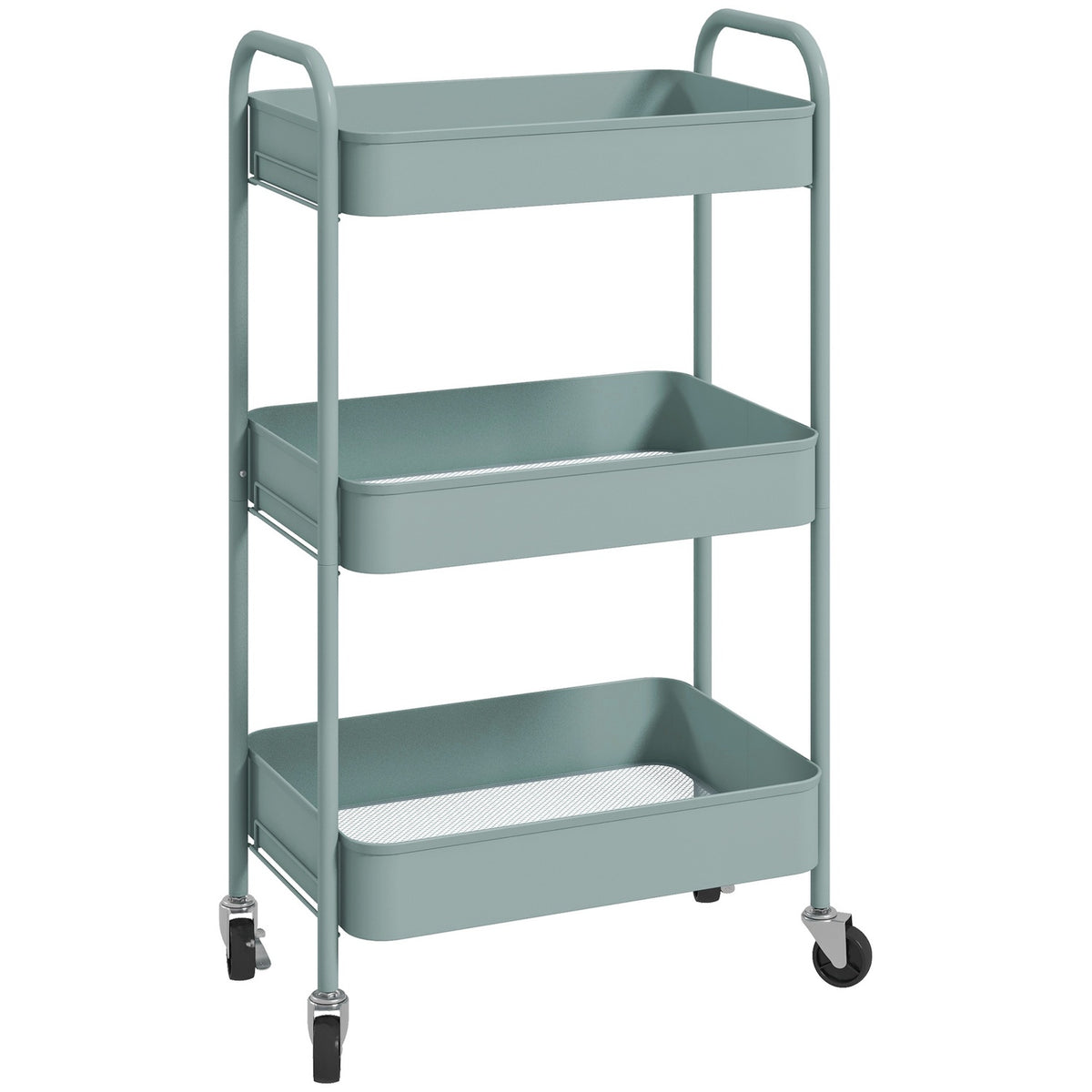 3-Tier Steel Storage Cart with Wheels, Light Blue