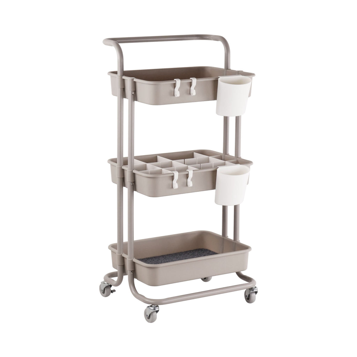 3-Tier Trolley with Adjustable Dividers and Hooks