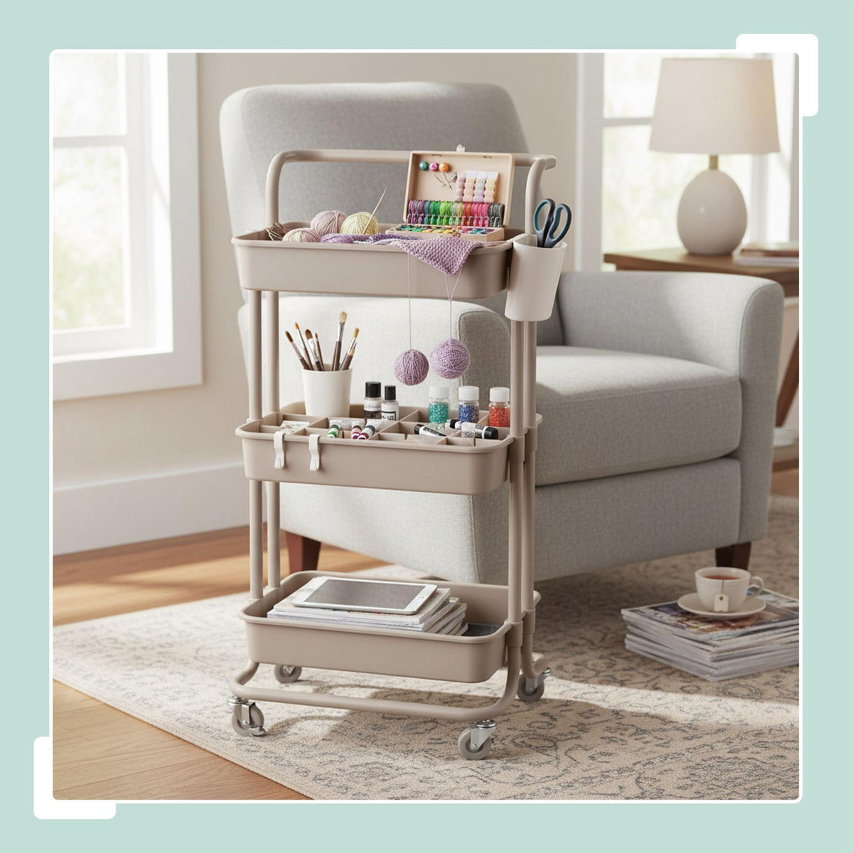 3-Tier Trolley with Adjustable Dividers and Hooks