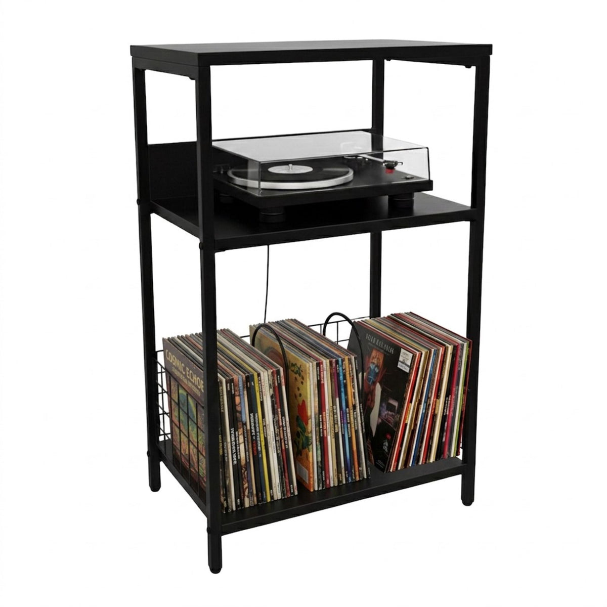 3-Tier Vinyl Record Player Stand with Dividers