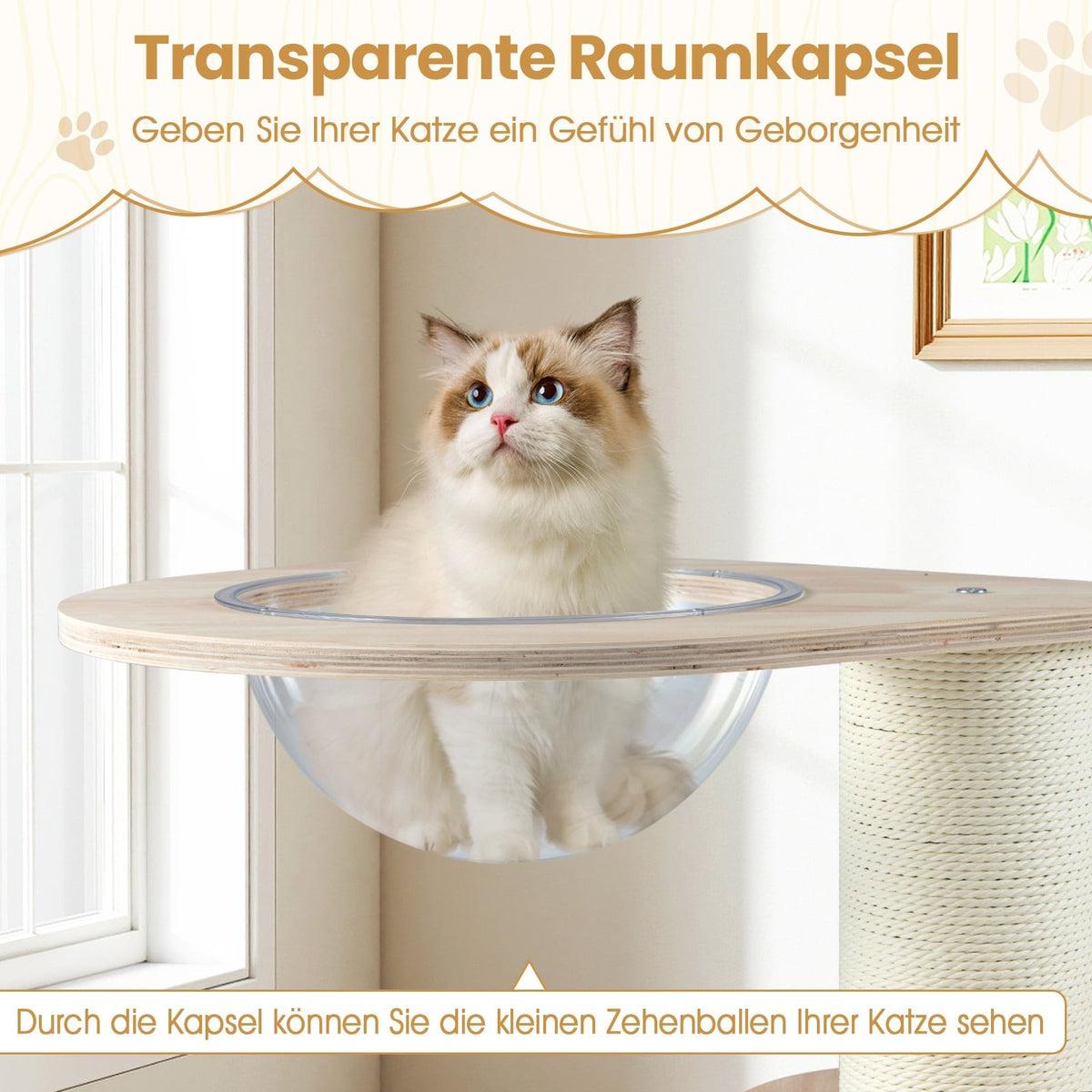 3-Tier Wood Cat Tree with Capsule and Scratch Posts