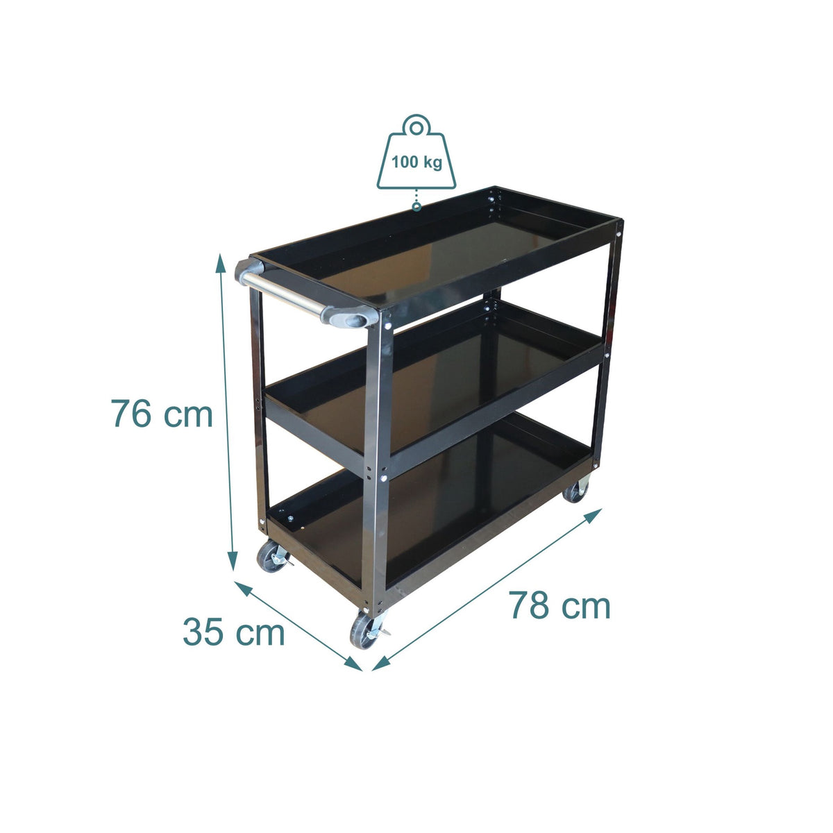 3-Tier Workshop Trolley with Swivel Castors