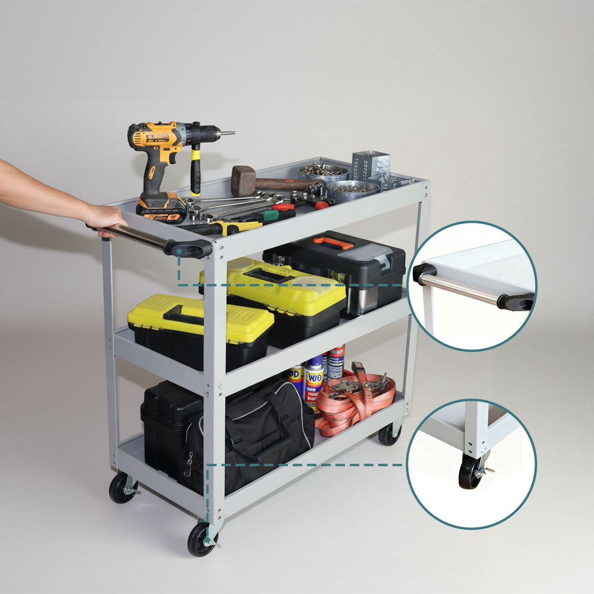 3-Tier Workshop Trolley with Swivel Castors