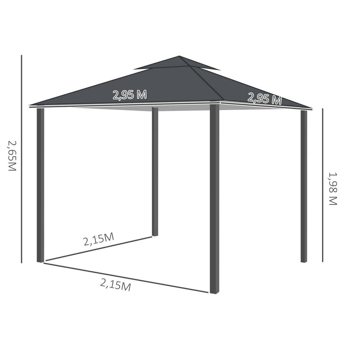 3X3M Double Roof Party Tent Waterproof Uv Protection Metal Polyester Dark Gray
