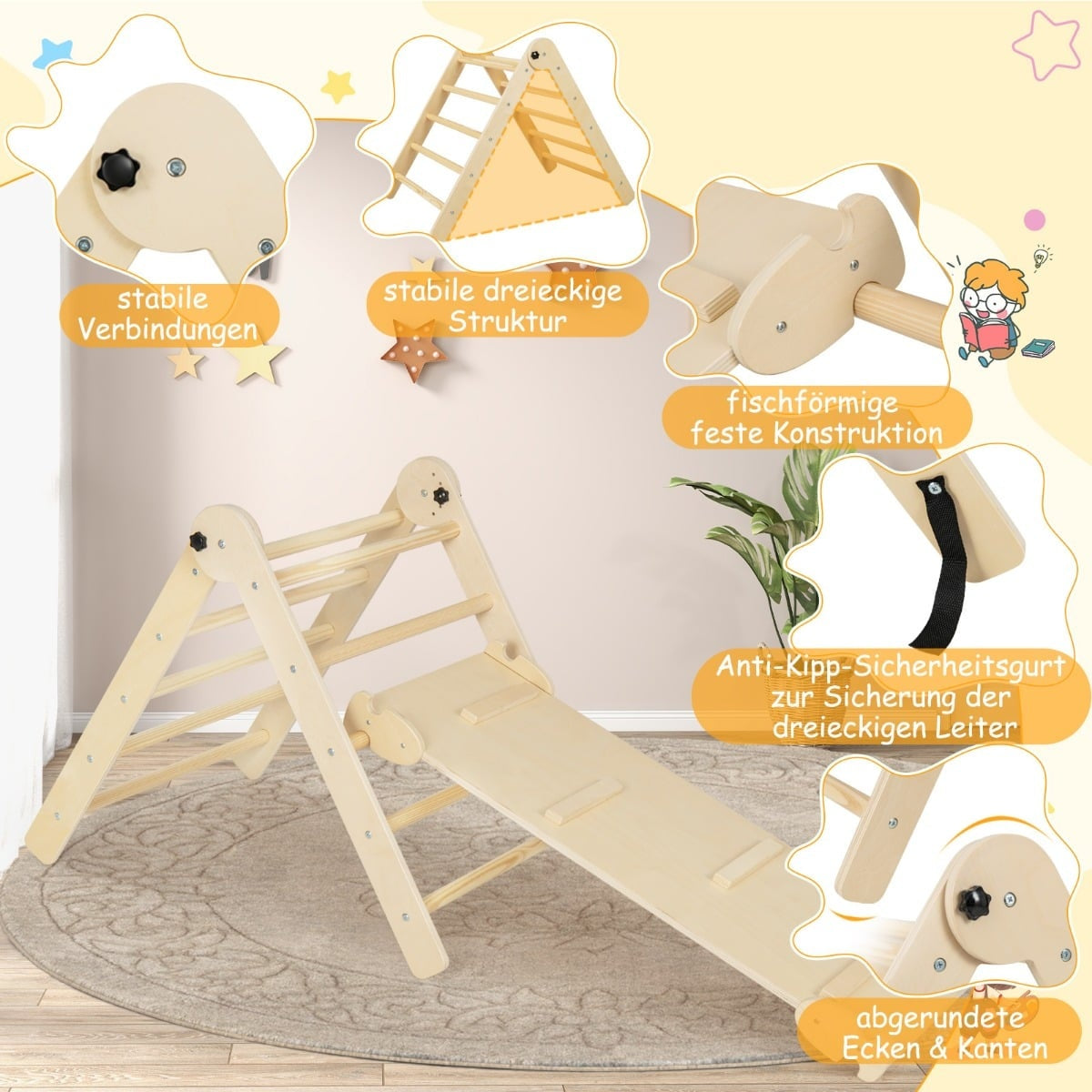 3-in-1 Adjustable Climbing Triangle Set for Kids