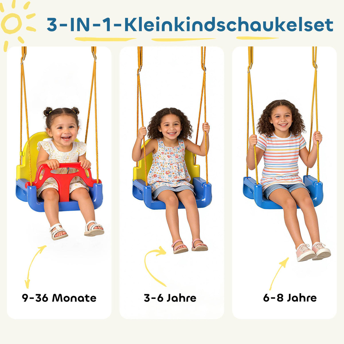 3-in-1 Adjustable Kids Swing Set for Indoor/Outdoor Use