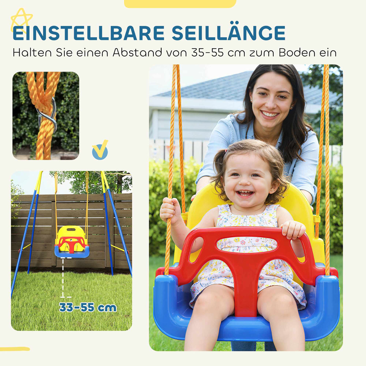 3-in-1 Adjustable Kids Swing Set for Indoor/Outdoor Use