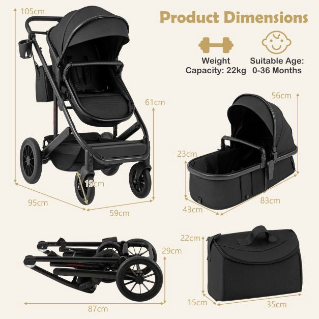 3-in-1 Convertible Baby Stroller with Detachable Bassinet