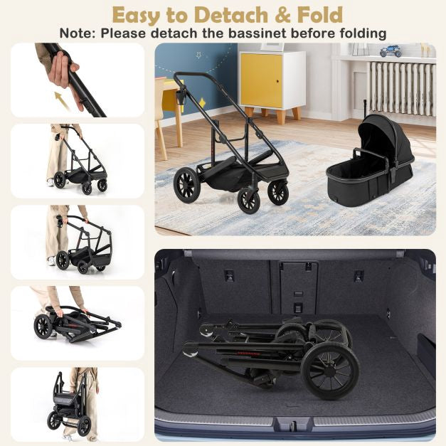 3-in-1 Convertible Baby Stroller with Detachable Bassinet