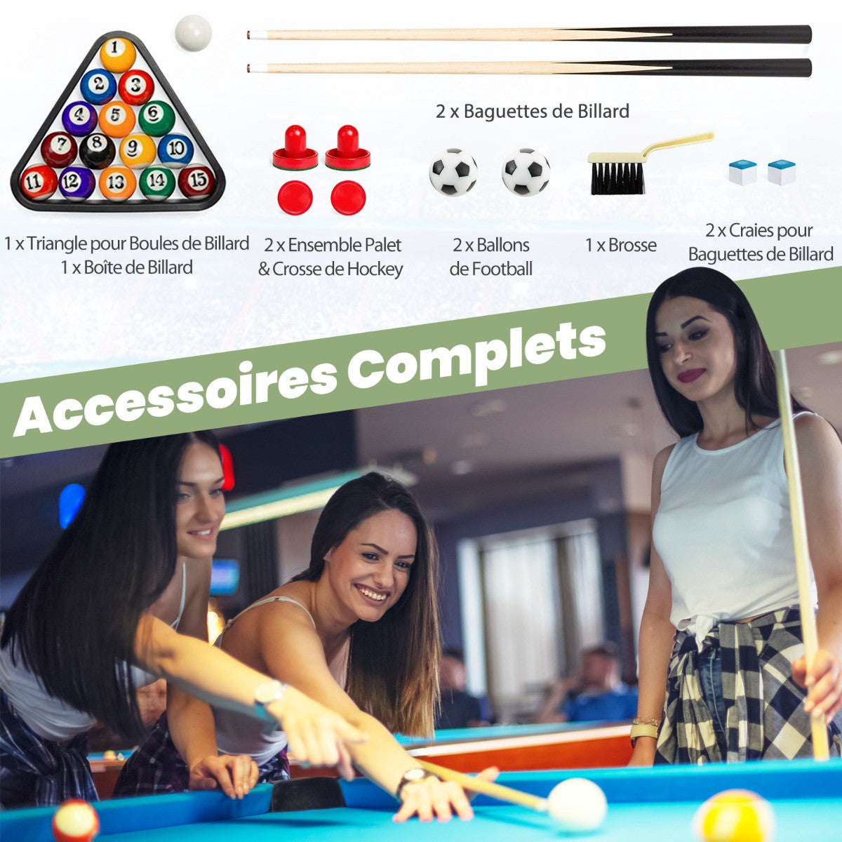 3-in-1 Game Table, 48-Inch Foosball Pool Slide Hockey