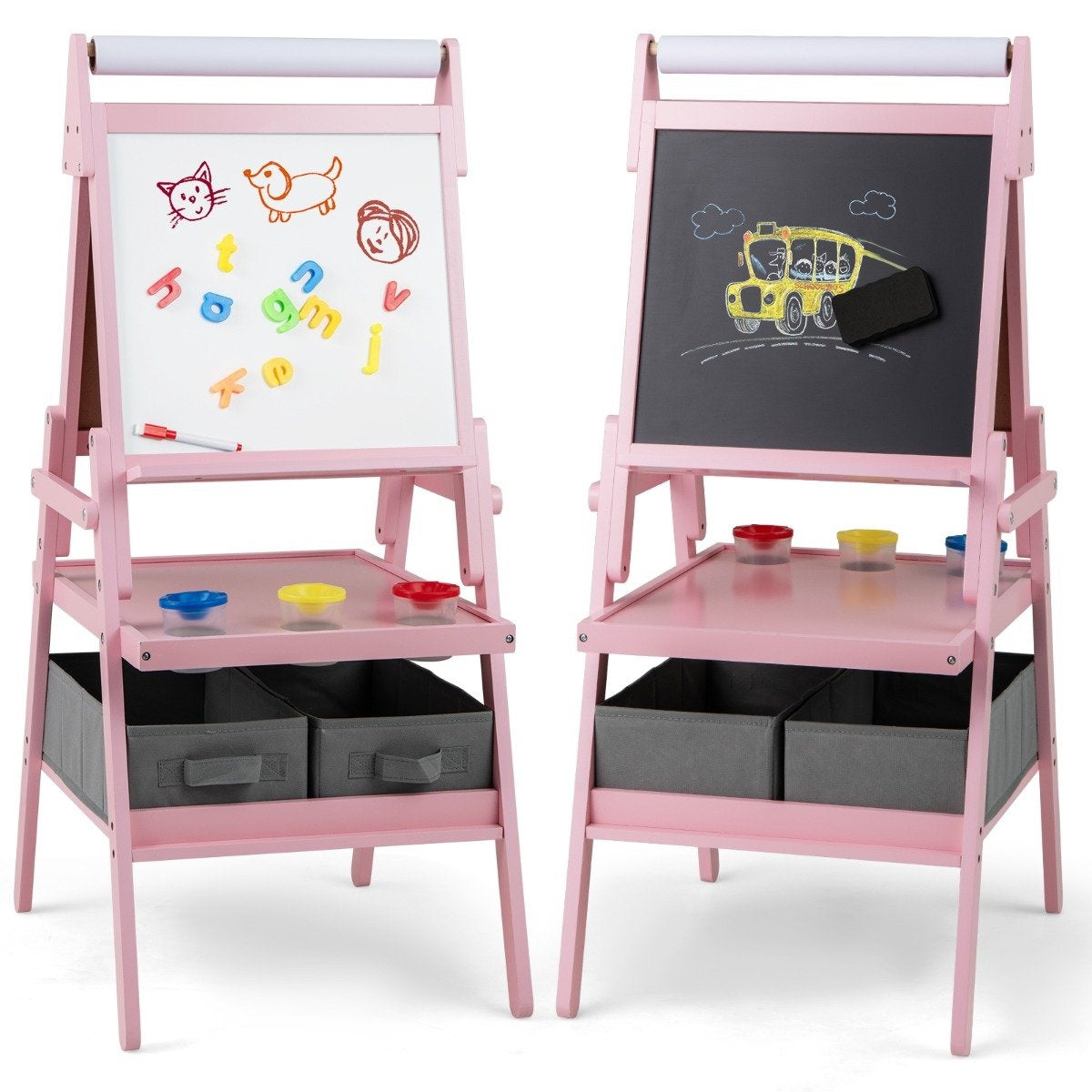 3-in-1 Kids Easel with Chalkboard, Whiteboard & Paper Roll