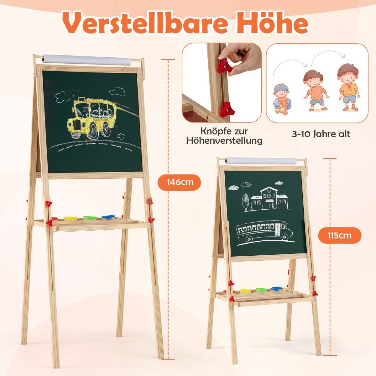 3-in-1 Kids Easel with Chalkboard, Whiteboard & Paper Roll