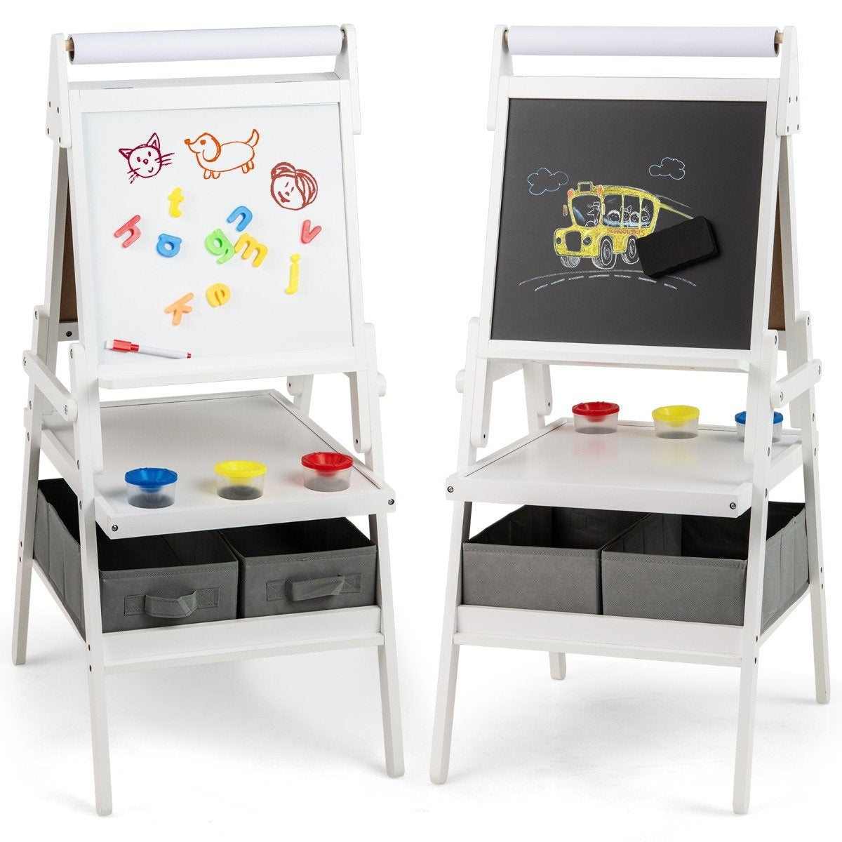 3-in-1 Kids Easel with Chalkboard, Whiteboard & Paper Roll