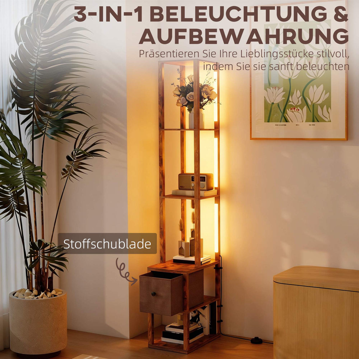 3-in-1 LED Floor Lamp with Shelves and Foot Switch