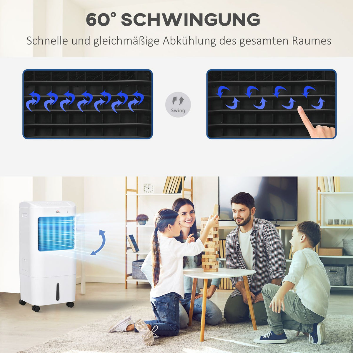 3 in 1 Mobile Air Conditioner with Air Humidification Water Cooling 15L 60° Oscillating Air Conditioner Air Cooler with 7.5h Timer, Remote Control, LED Display, for 20? White 37 x 32 x 78 cm