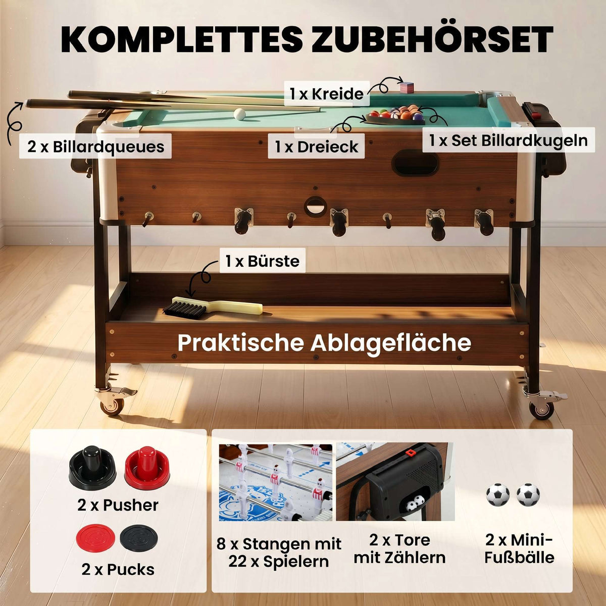 3-in-1 Rotating Game Table: Billiards, Air Hockey, Foosball