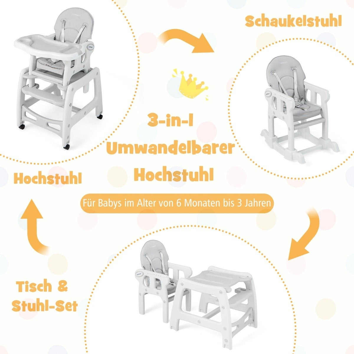 3 in 1 baby chair, high chair & dining chair & children's seating group 62 x 51 x 104 cm grey