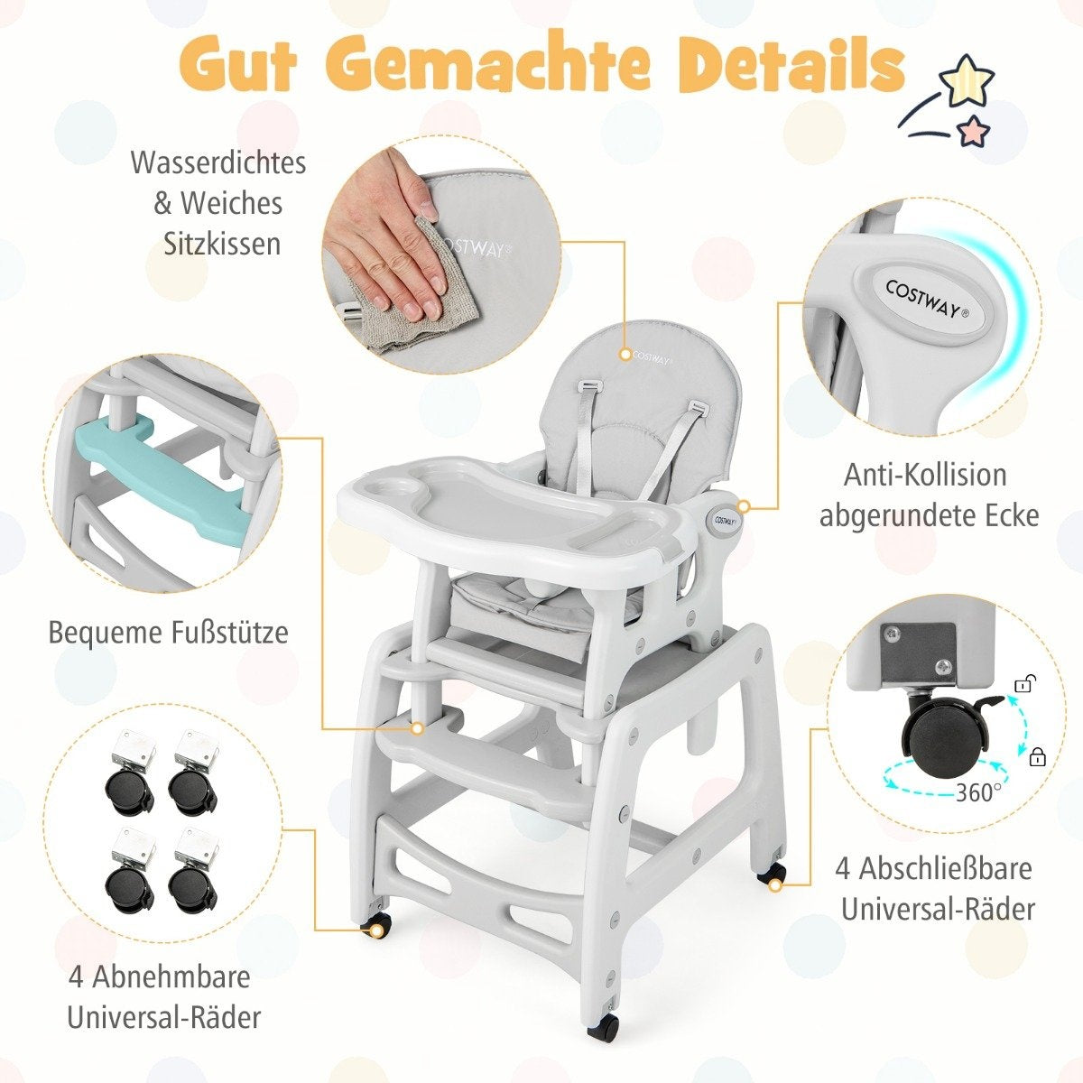 3 in 1 baby chair, high chair & dining chair & children's seating group 62 x 51 x 104 cm grey
