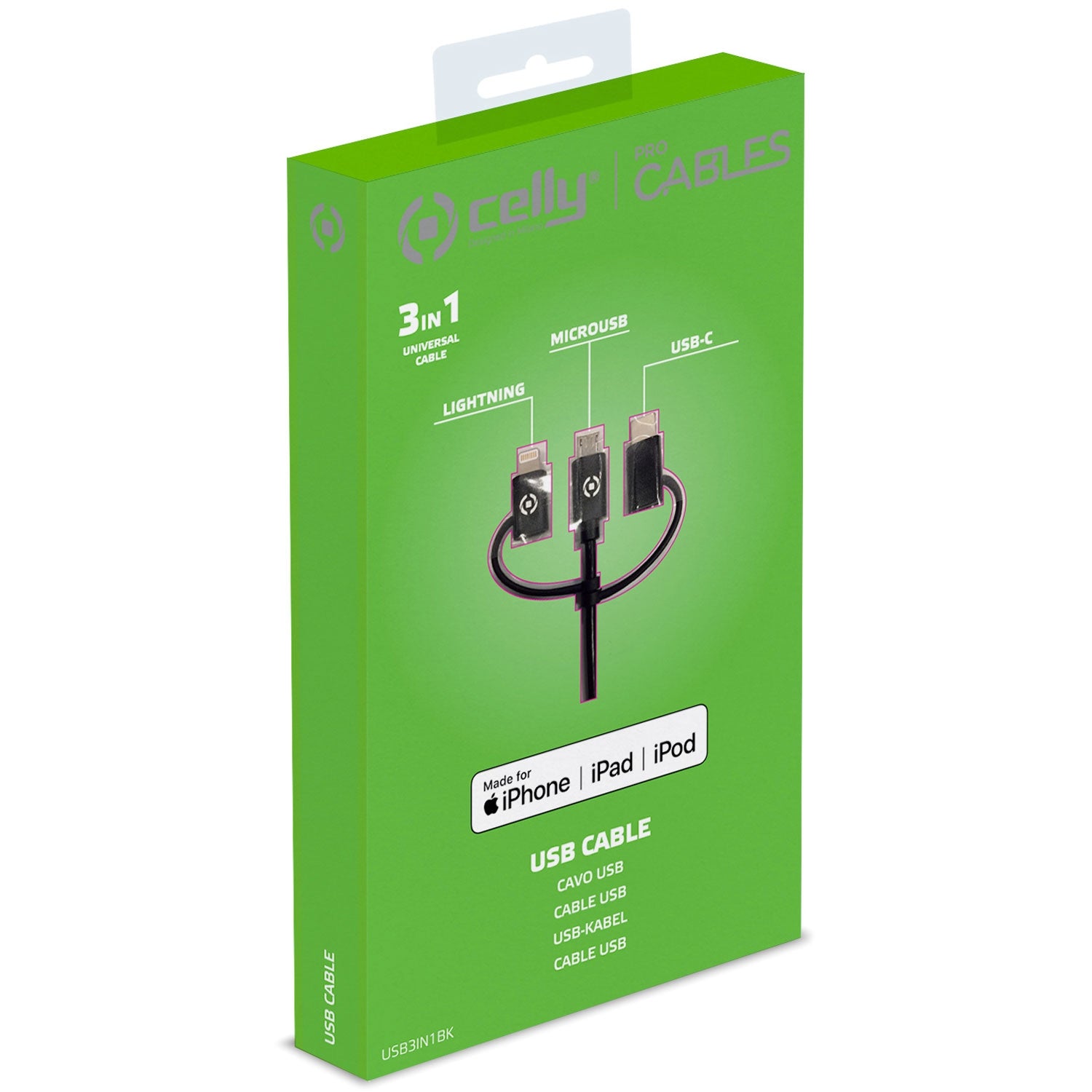 3-in-1 cable MicroUSB / Lightning / USB-C 1m