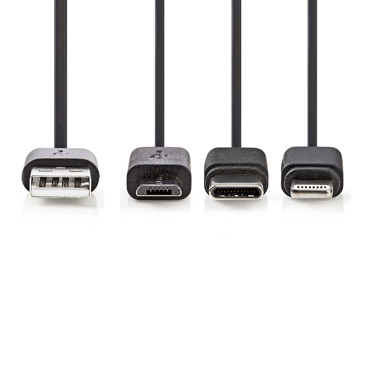 3 in 1 cable | USB 2.0 | USB-A Male | Apple Lightning, 8-pin / USB Micro-B Male / USB-C™ Male | 480 Mbps | 1.00 m | Nickel Plated | Round | PVC | Black | Label