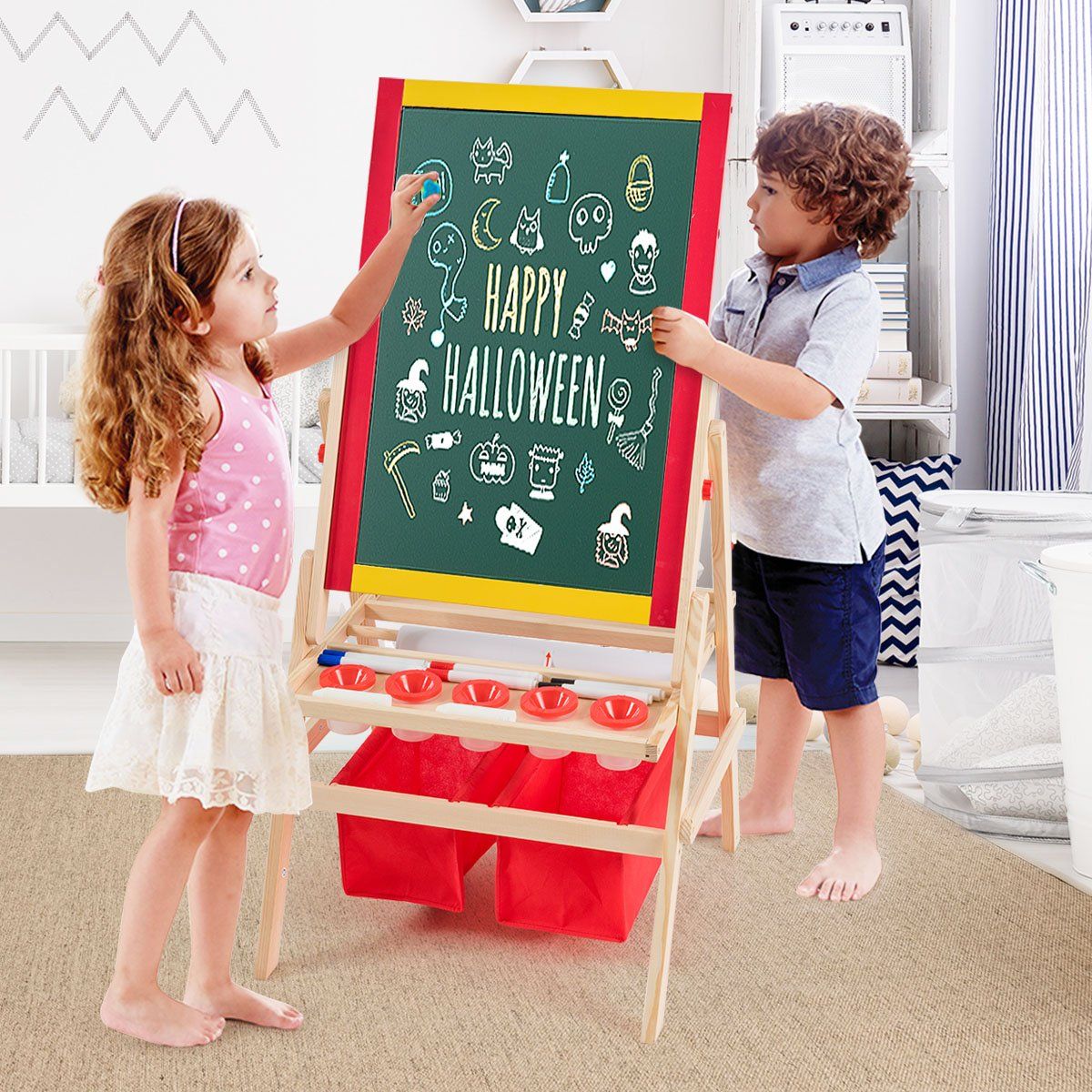 3 in 1 children's easel children's board double-sided whiteboard & chalkboard 52.5x51.5x106.5 cm