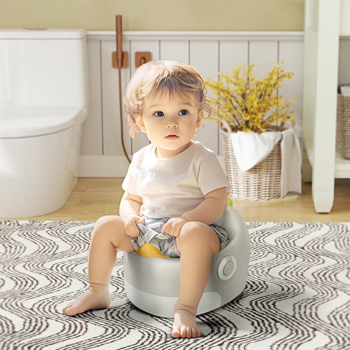 3-in-1 children's potty, removable children's potty, potty with handles, for children 6-72 months, load capacity up to 50 kg, plastic, faux leather, gray