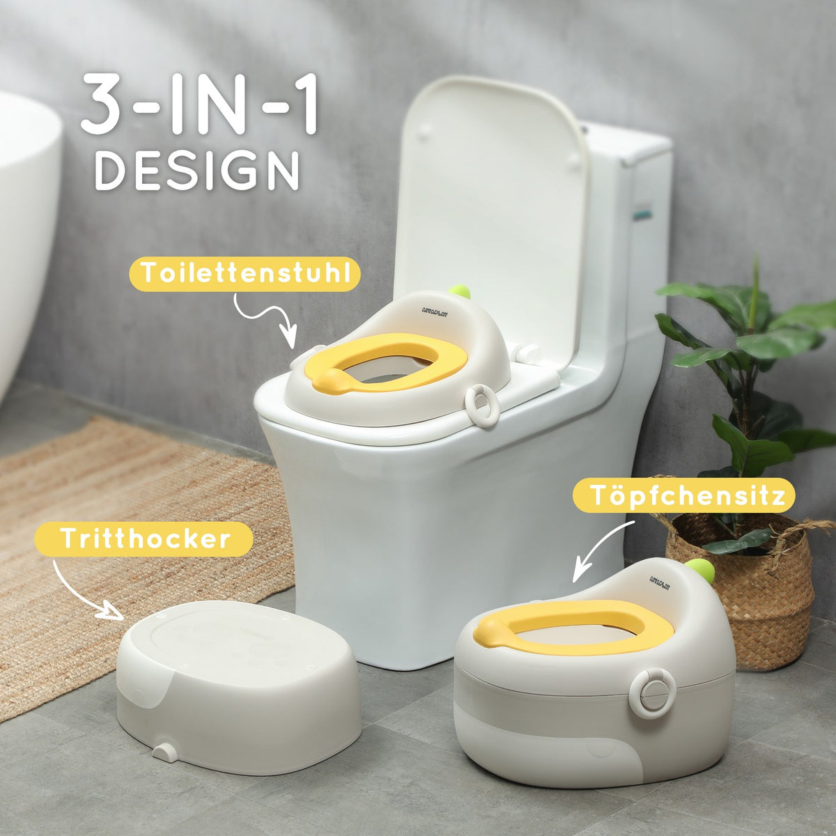 3-in-1 children's potty, removable children's potty, potty with handles, for children 6-72 months, load capacity up to 50 kg, plastic, faux leather, gray