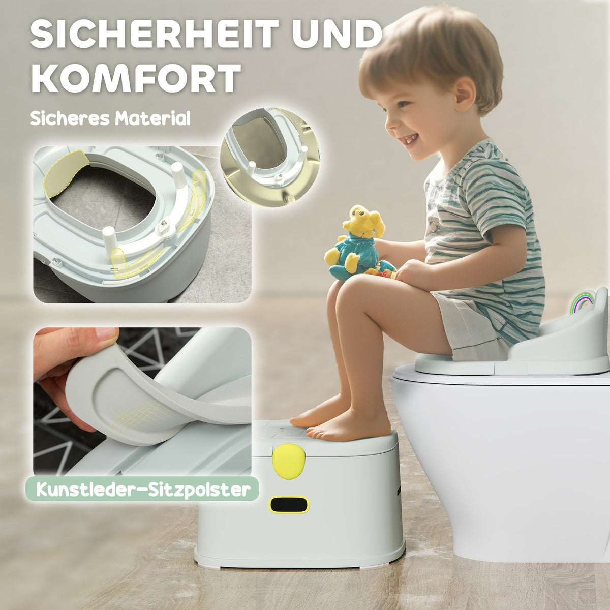 3-in-1 children's potty, removable children's potty, potty with handles, for children 6-72 months, load capacity up to 50 kg, plastic, faux leather, gray