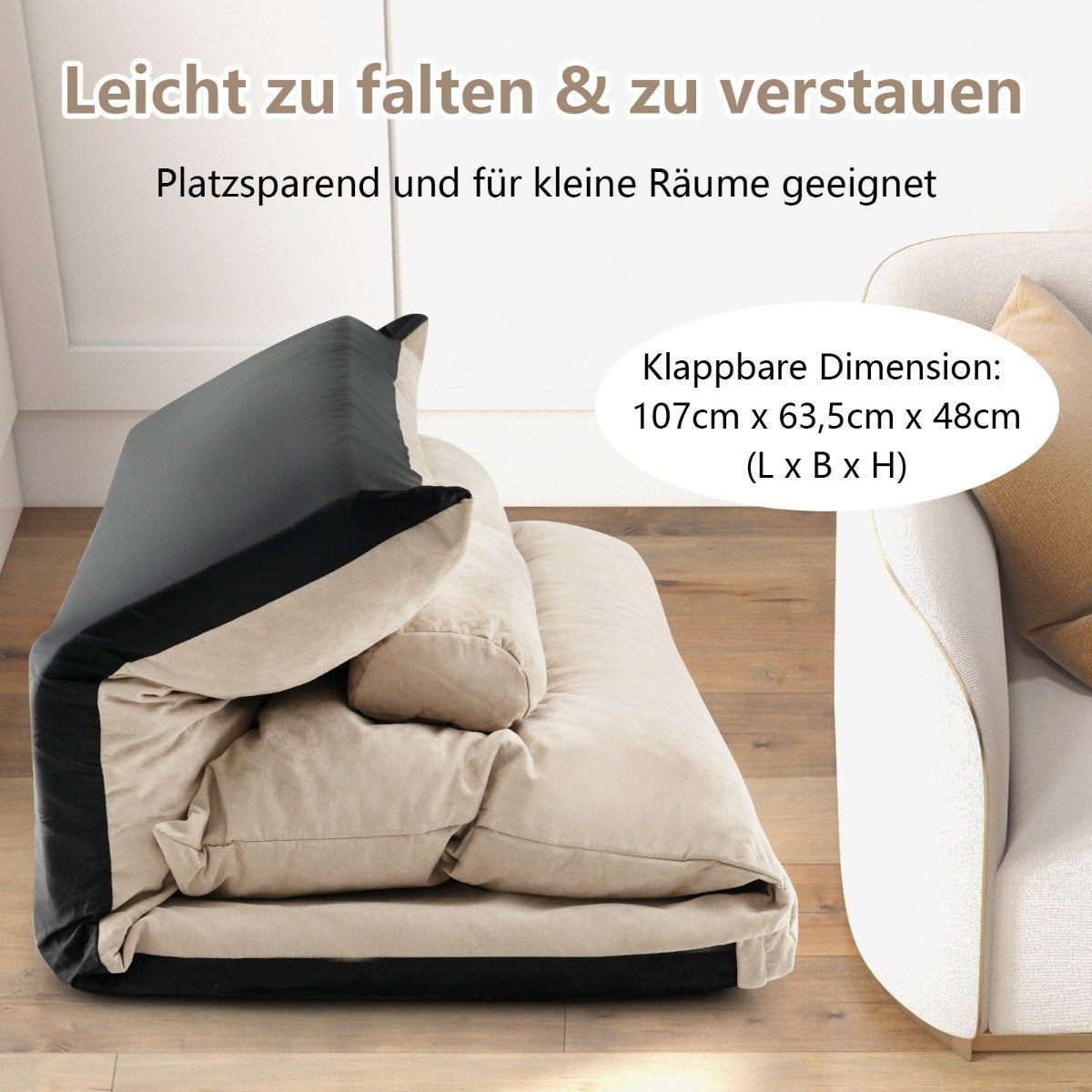 3 in 1 folding floor sofa with sleeping function & adjustable backrest beige