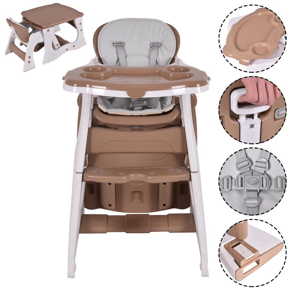 3 in 1 high chair & baby chair & seating group with food tray that can be adjusted in 3 positions