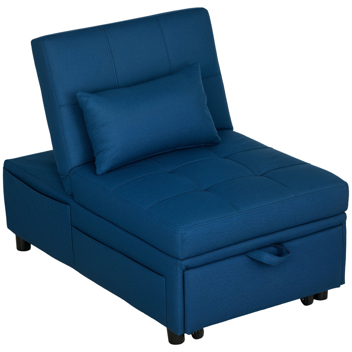 3-in-1 sofa bed with bed function, pull-out sofa bed, sleeping chair with side pocket, adjustable backrest, load capacity up to 150 kg, for living room, bedroom, blue