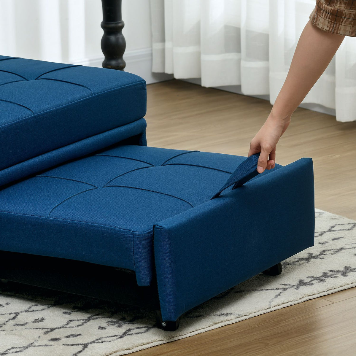 3-in-1 sofa bed with bed function, pull-out sofa bed, sleeping chair with side pocket, adjustable backrest, load capacity up to 150 kg, for living room, bedroom, blue