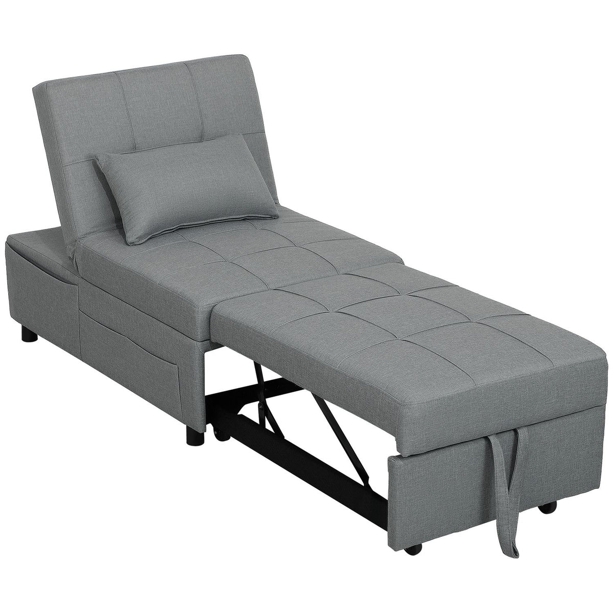 3-in-1 sofa bed with bed function, pull-out sofa bed, sleeping chair with side pocket, adjustable backrest, load capacity up to 150 kg, for living room, bedroom, light gray
