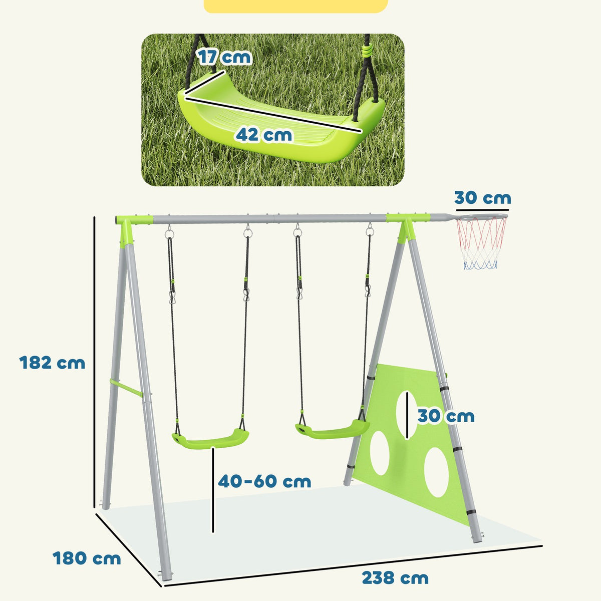 3 in 1 swing frame outdoor swing frame with 2 swings, basketball hoop, football goal, children's swing with metal frame, garden swing for children