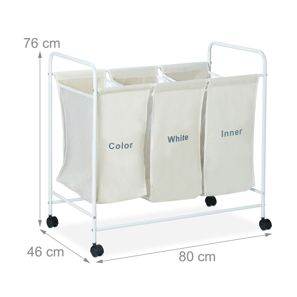 3 laundry sorters with rollers