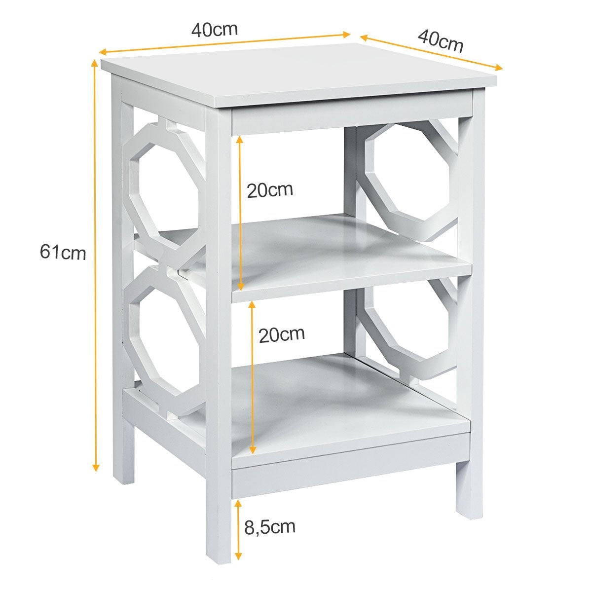 3 level bedside table OO-shaped side table with stable structure 40 x 40 x 61 cm white