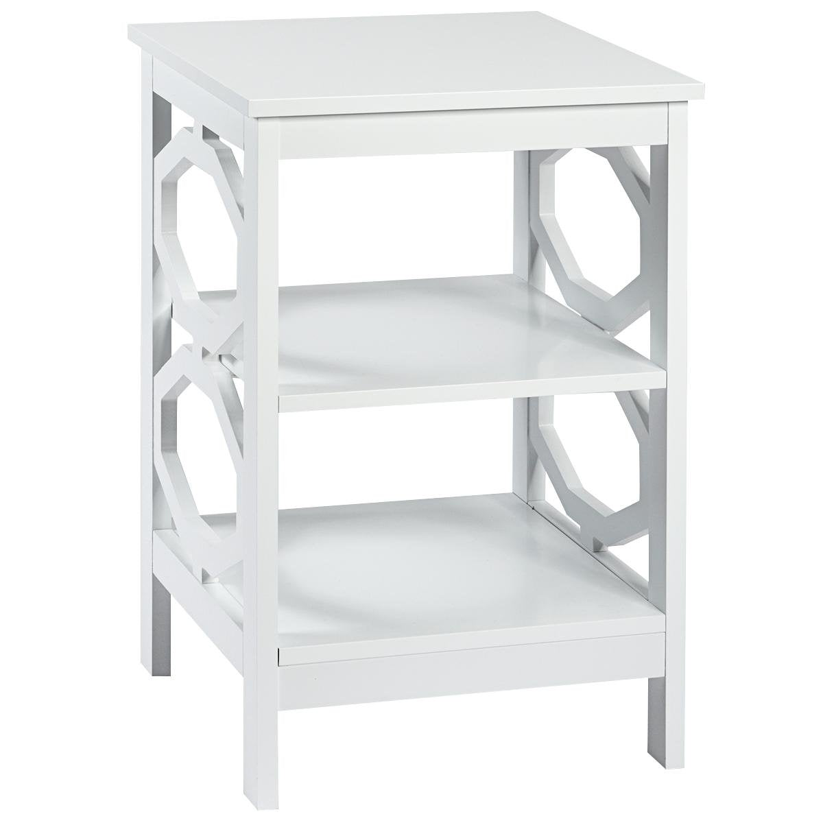 3 level bedside table OO-shaped side table with stable structure 40 x 40 x 61 cm white