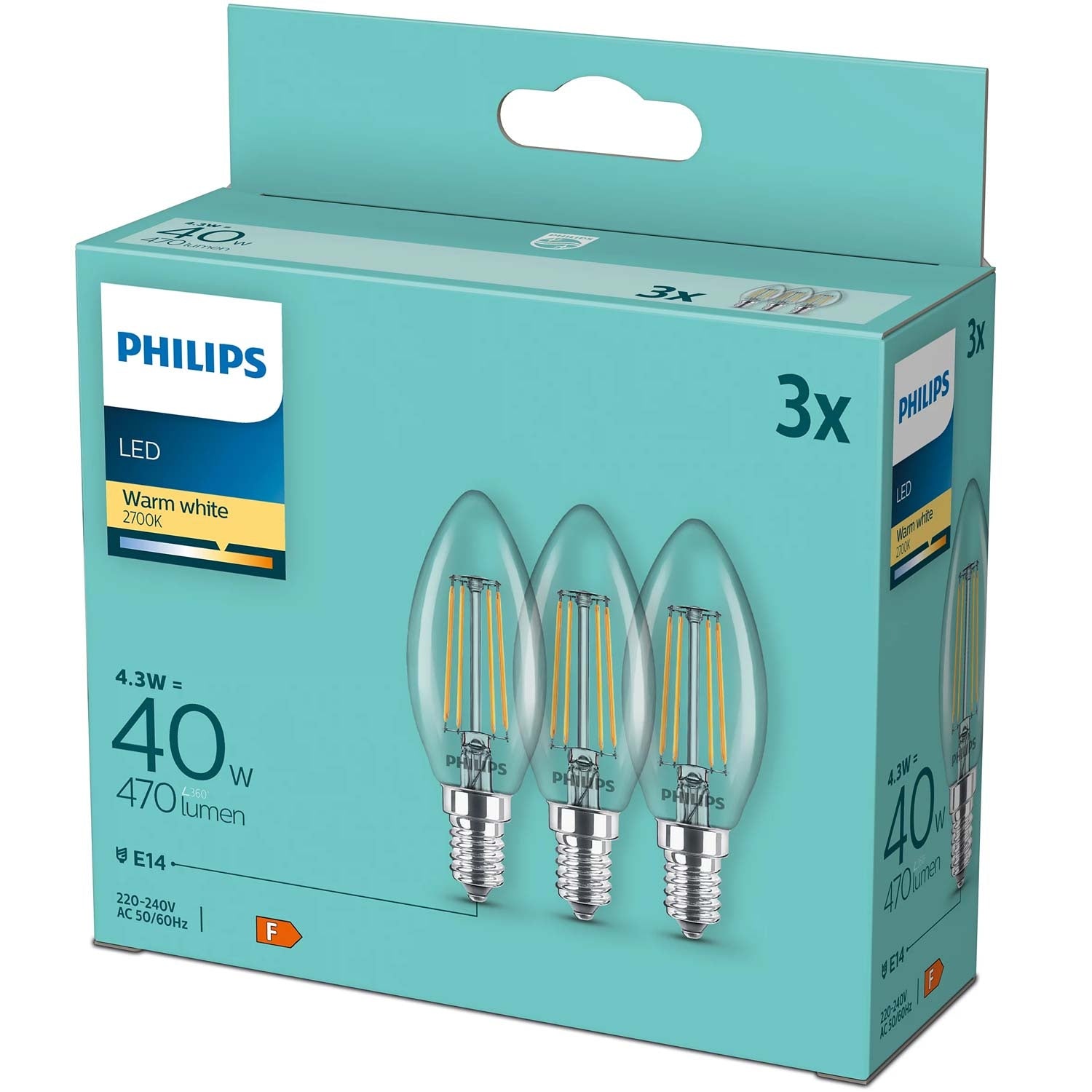 3-pack LED E14 Crown 4.3W (40W) Clear 470lm